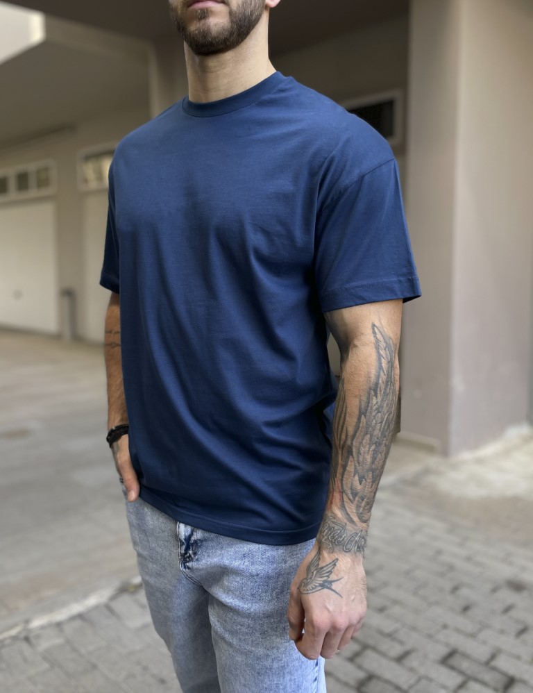 Ανδρική μπλε κοντομάνικη μπλούζα Oversized TST0426B φωτογραφία